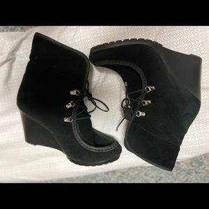 Black suede ankle fold over booties